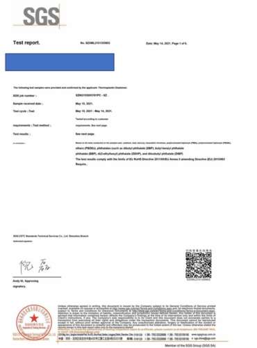 plastic resin material test report by SGS