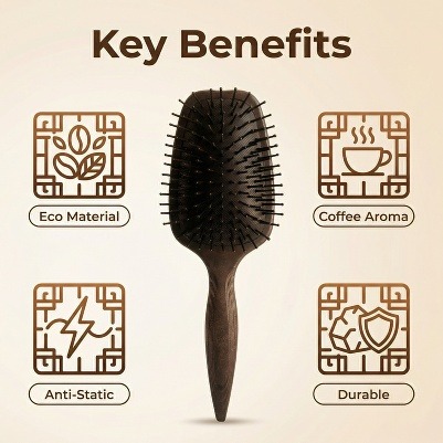 eco-plastic coffee ground paddle <a href=https://www.shmetory.com/product/Detangler-Brush.html target='_blank'>hair brush supplier</a> 