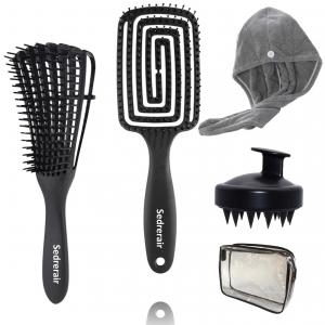 Sedrerair 5 Pcs Black color detangling brush set for 4c hair thin hair and thic hair 