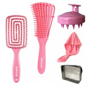 5pcs Pink Detangling Hair Brush Set for Scalp Massager Hair Salon Brush Set 