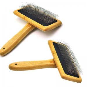 wooden bamboo handle pets grooming brush, pets slicker brush 